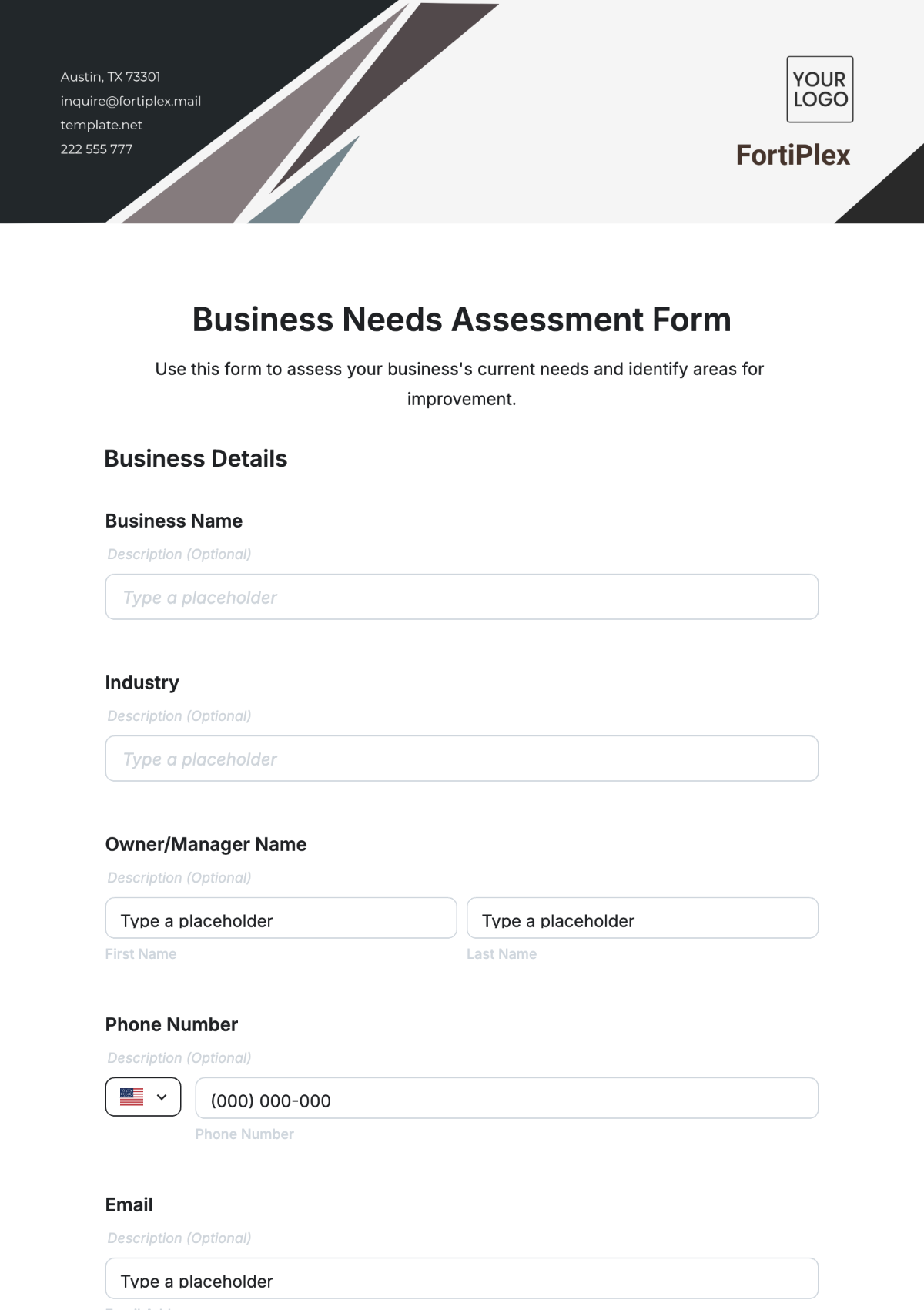 Business Needs Assessment Form Template - Edit Online & Download