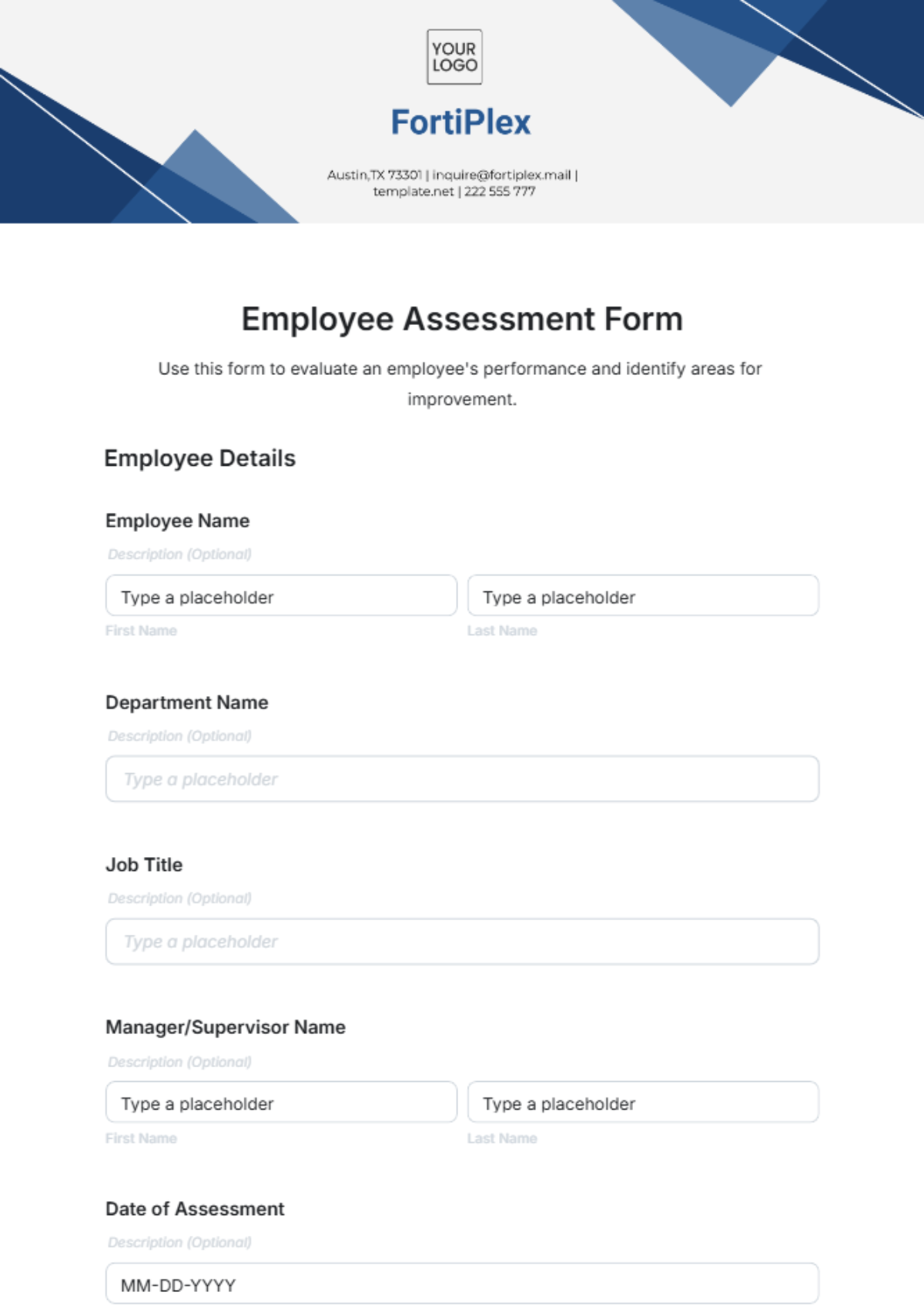 Employee Assessment Form Template - Edit Online & Download