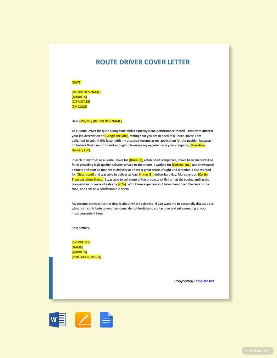 Route Driver Cover Letter