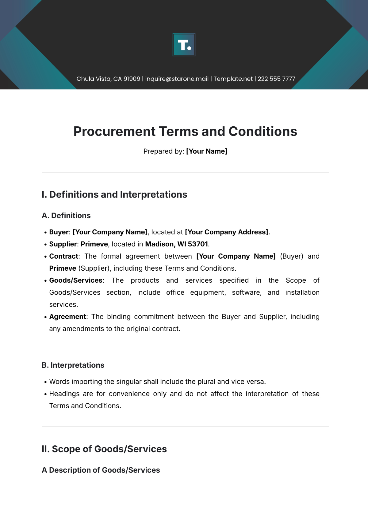 Procurement Terms and Conditions Template