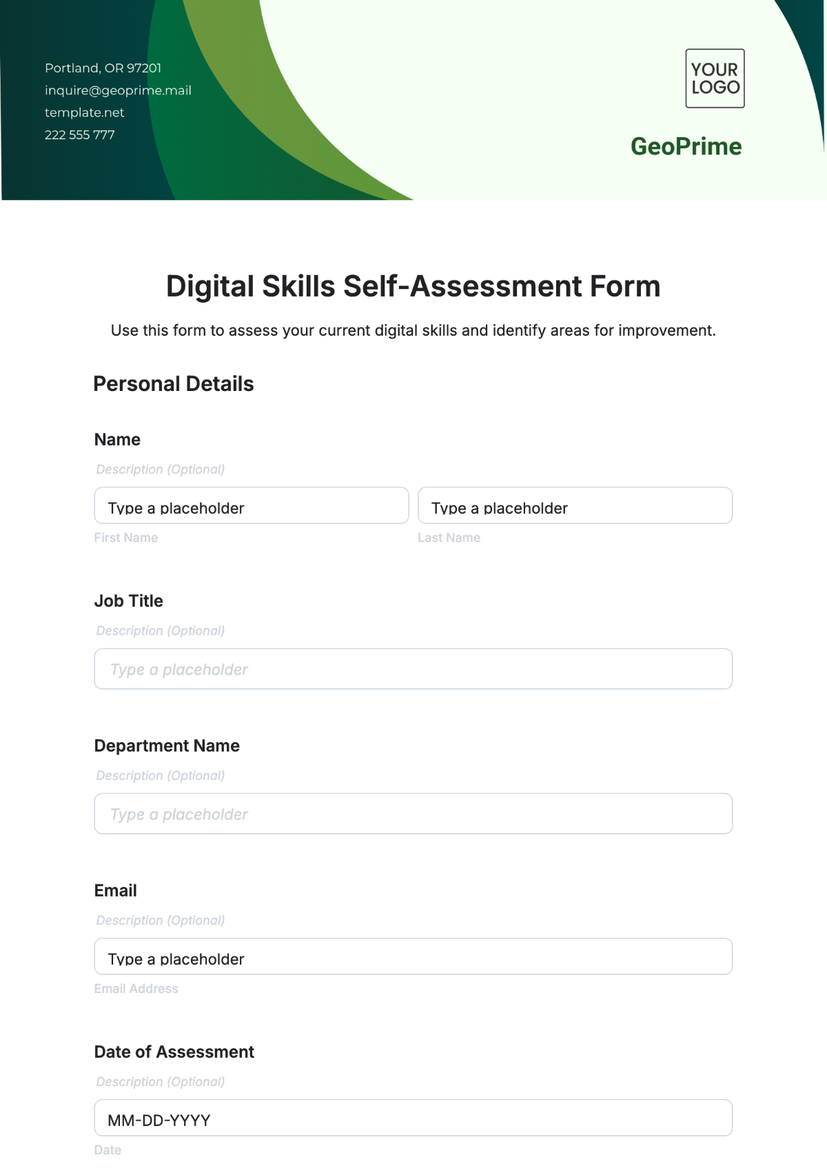 Digital Skills Self-Assessment Form Template - Edit Online & Download