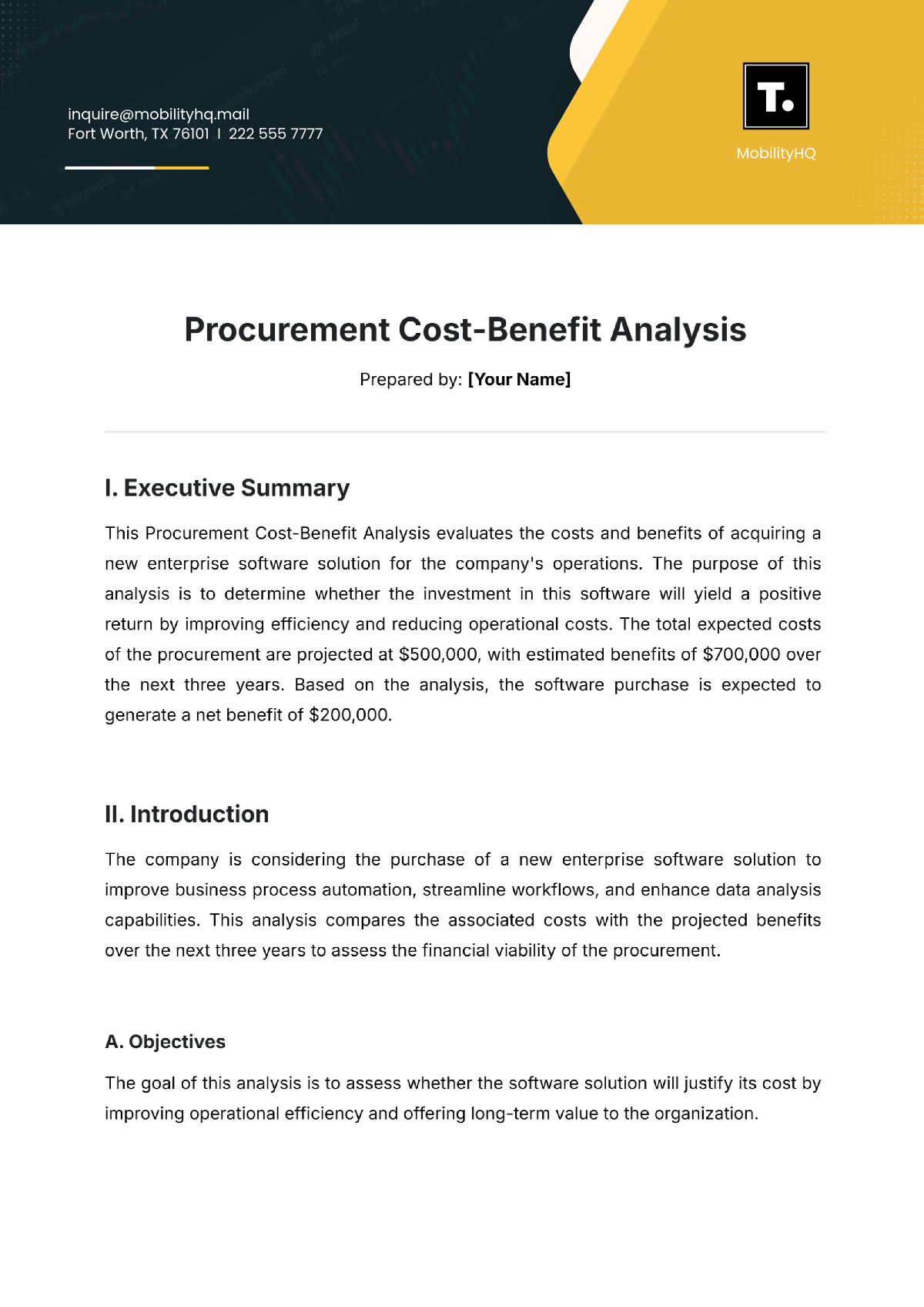 Procurement Cost-Benefit Analysis Template