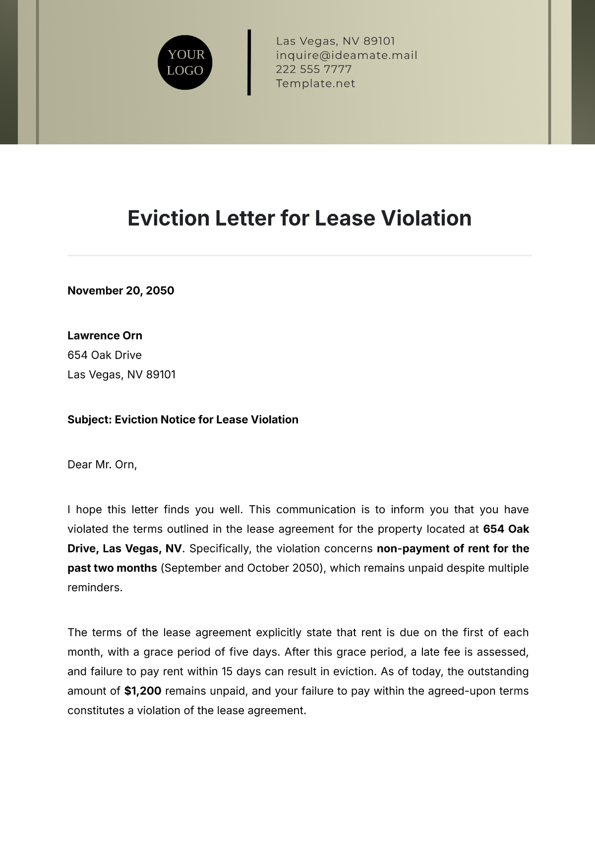 Eviction Letter for Lease Violation Template - Edit Online & Download