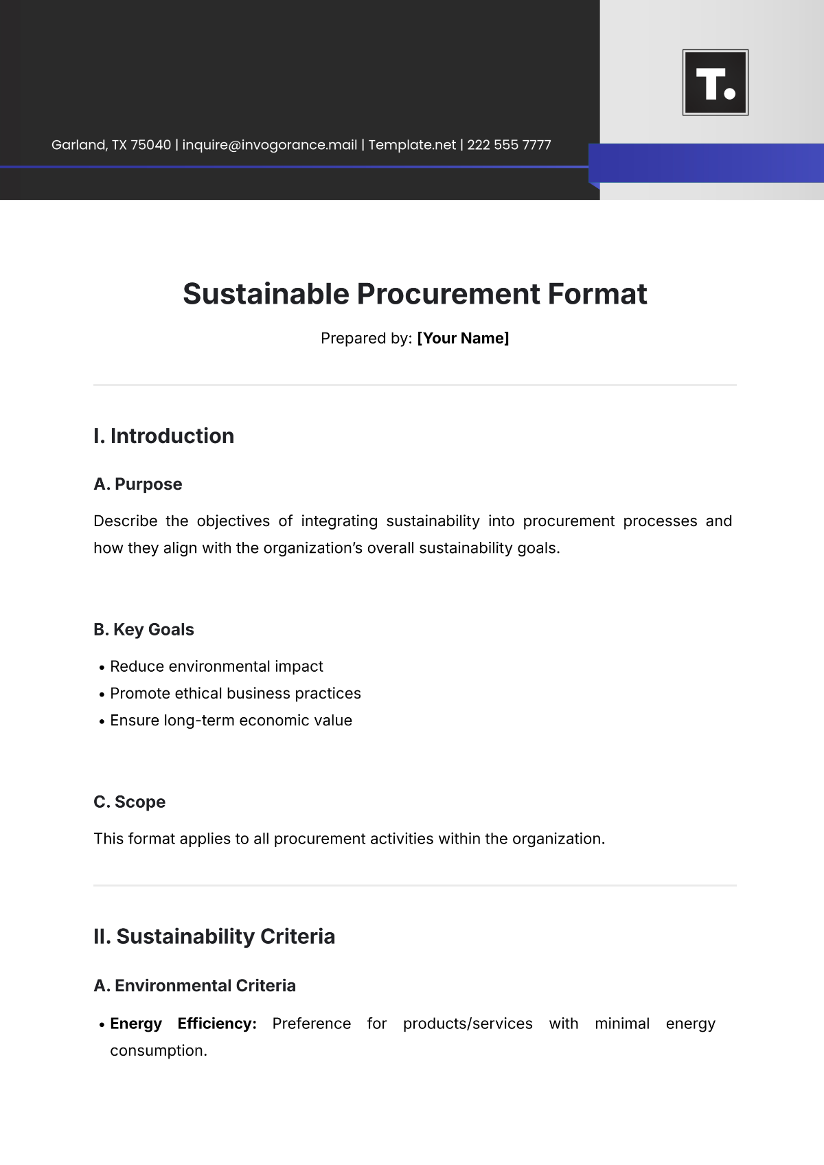 Sustainable Procurement Format Template