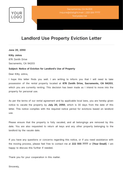 Free Landlord Use Property Eviction Letter Template to Edit Online