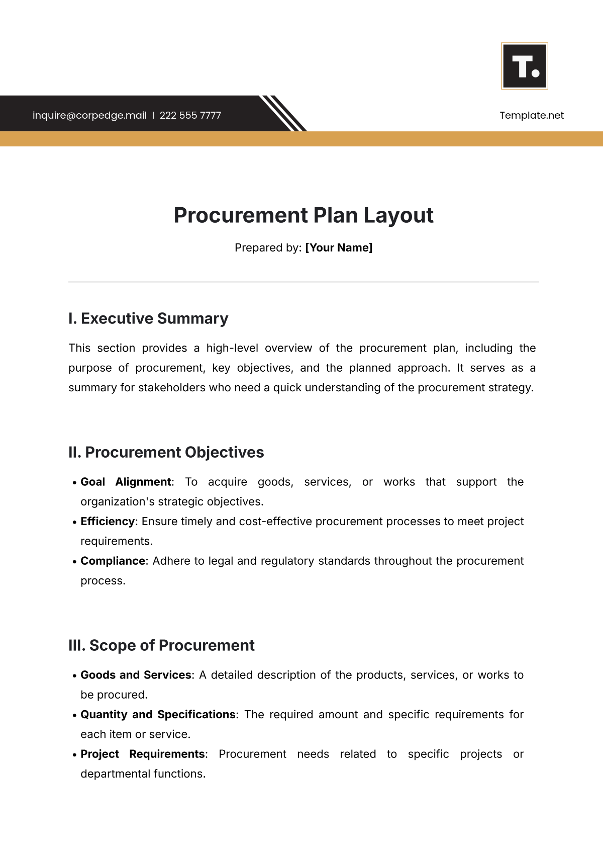 Procurement Plan Layout Template