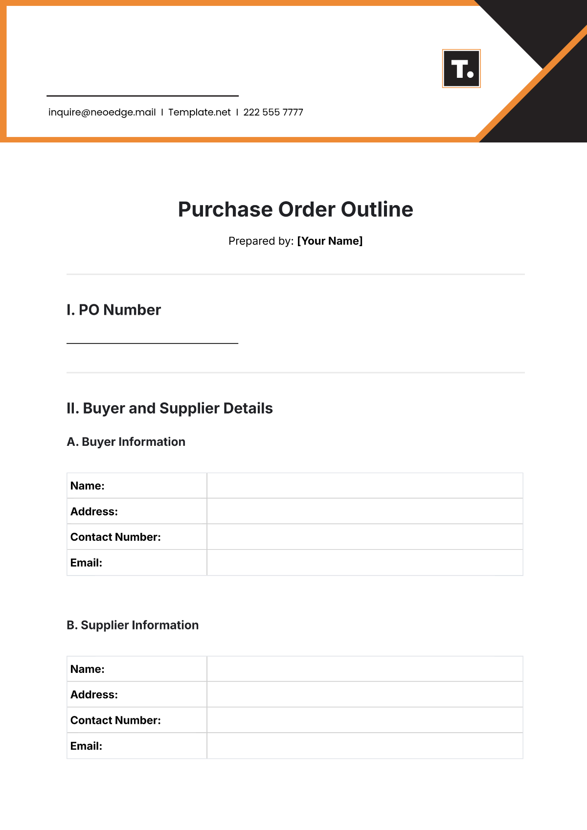 Purchase Order Outline Template