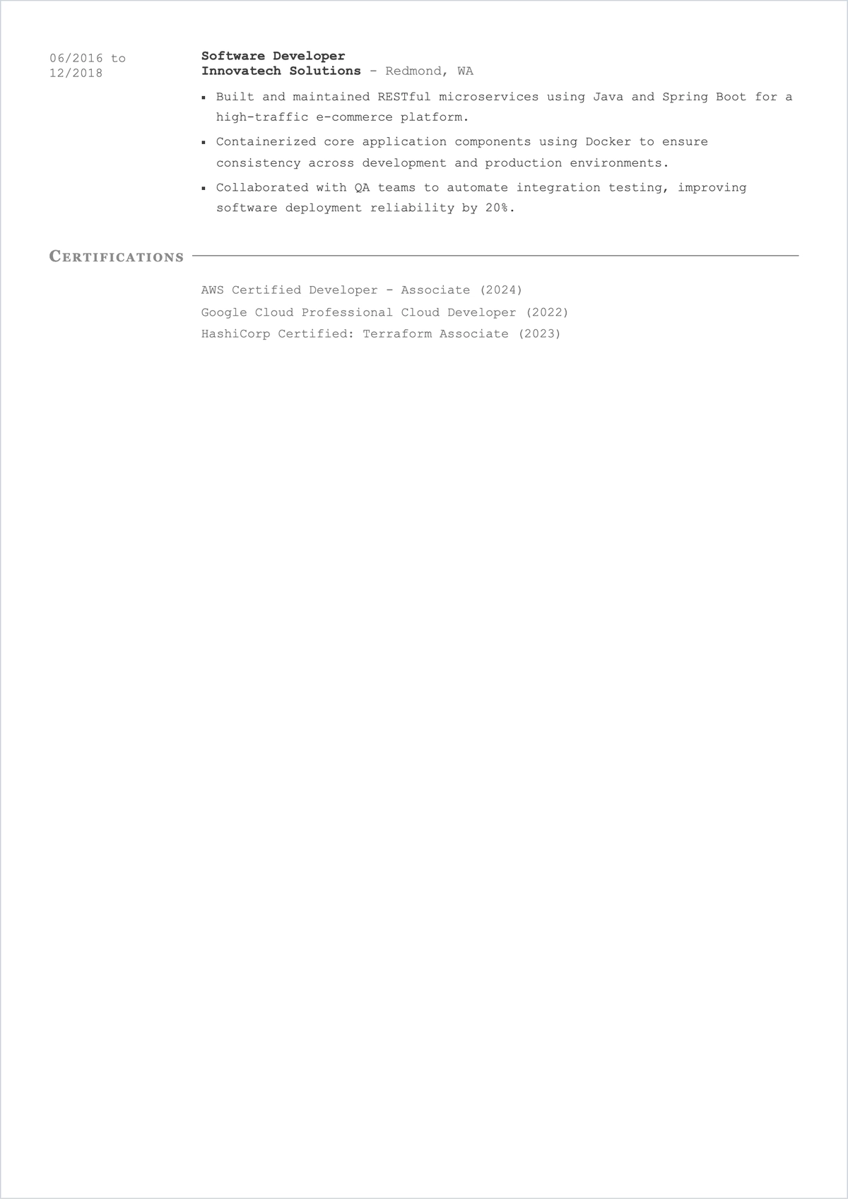 Free Simple Software Developer ATS Resume Template, AI Resume Builder