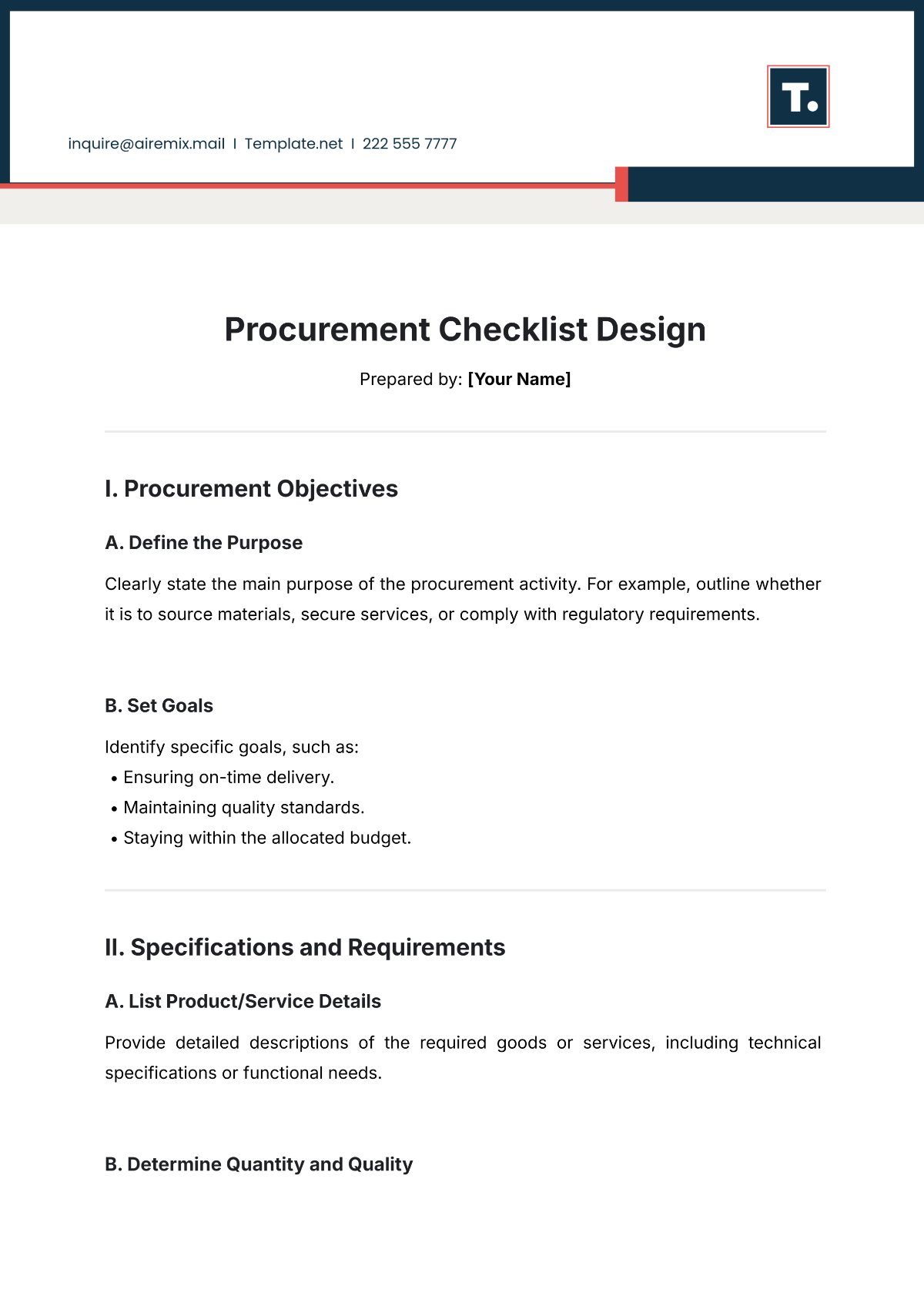 Free Procurement Checklist Design Template