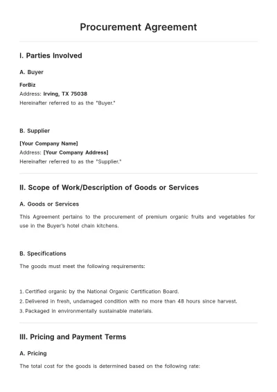 Free Procurement Agreement Template to Edit Online