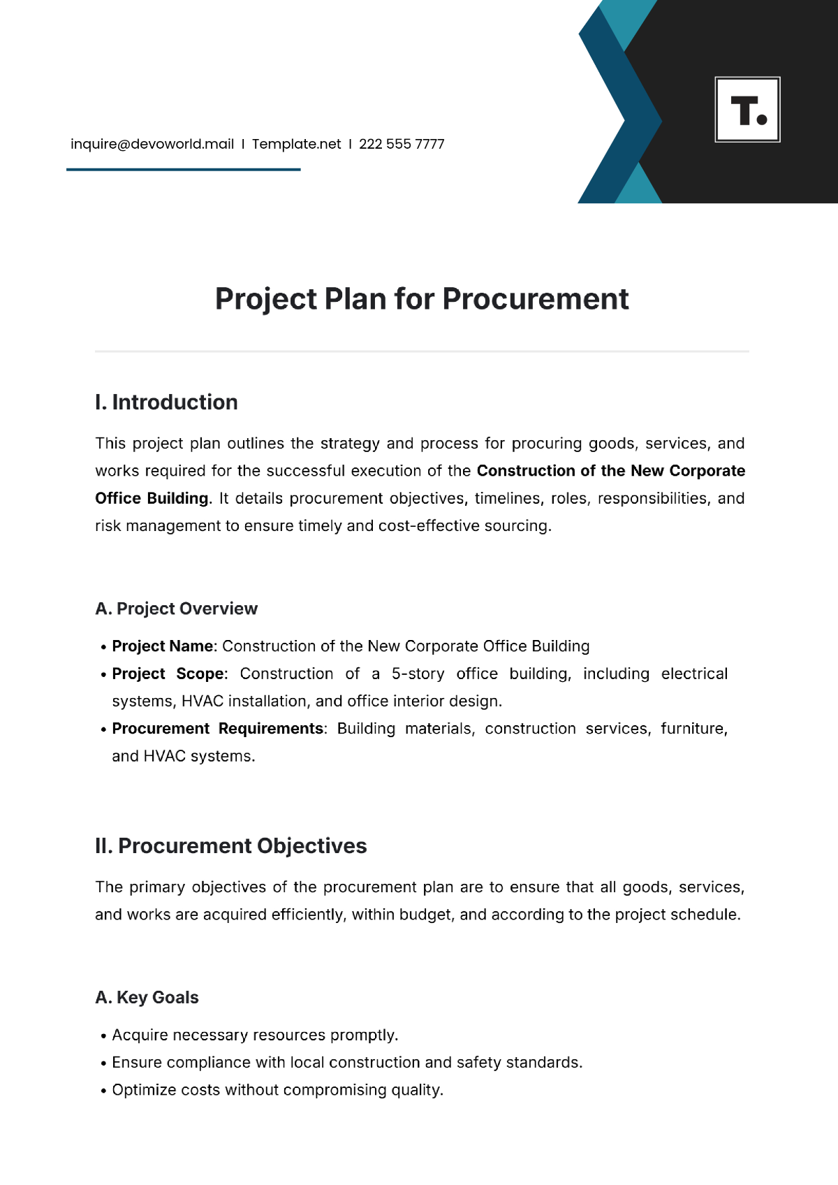 Project Plan for Procurement Template