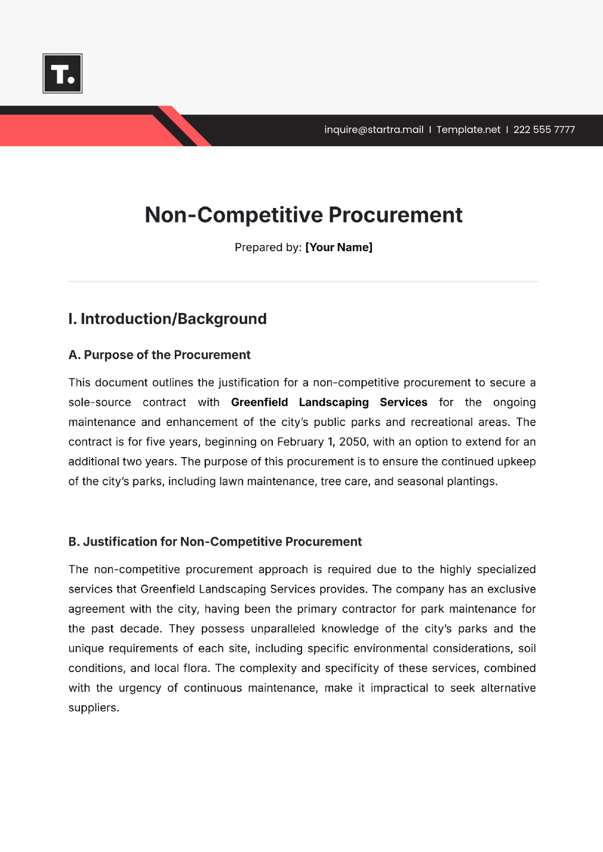 Non-Competitive Procurement Template