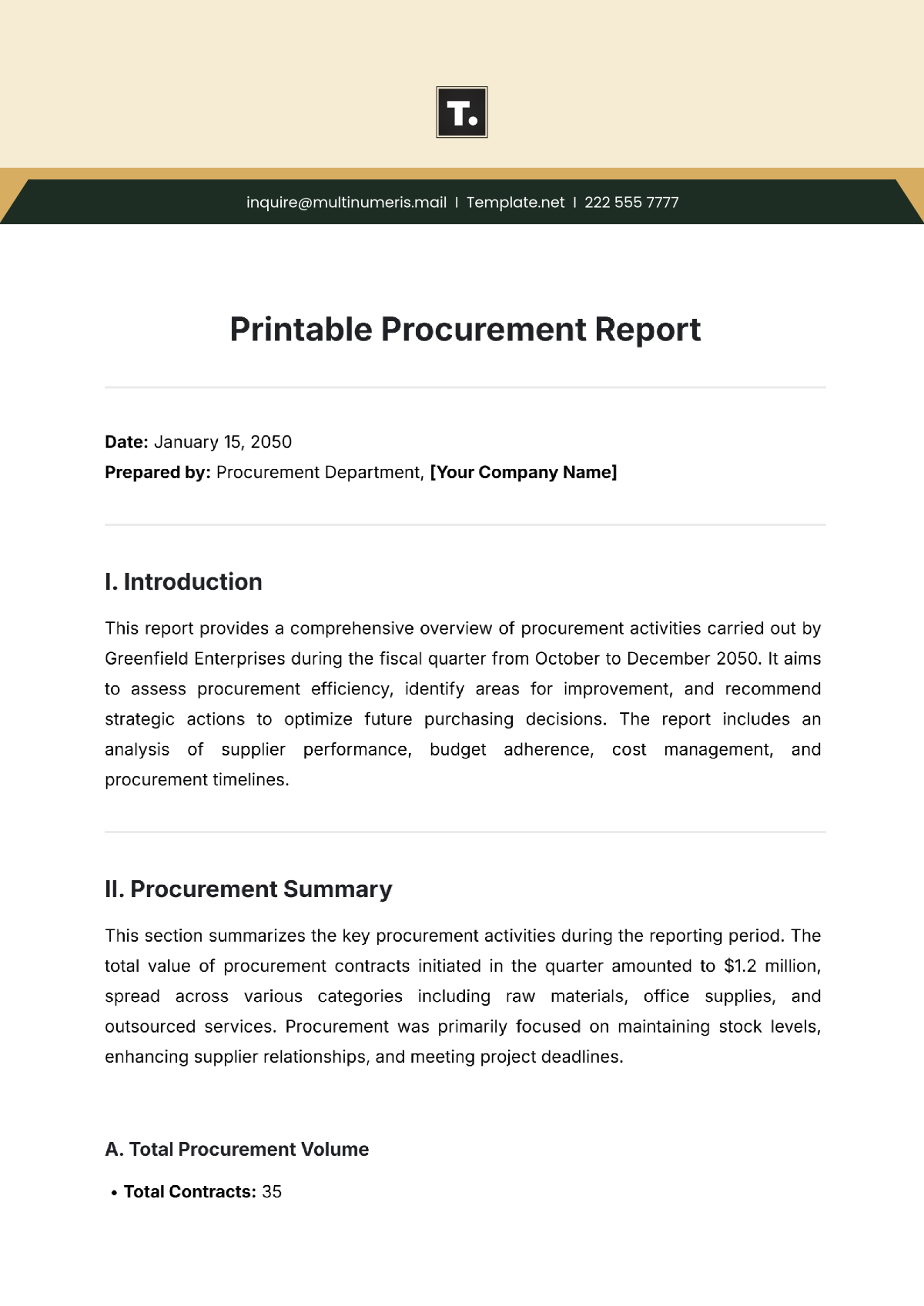 Printable Procurement Report Template