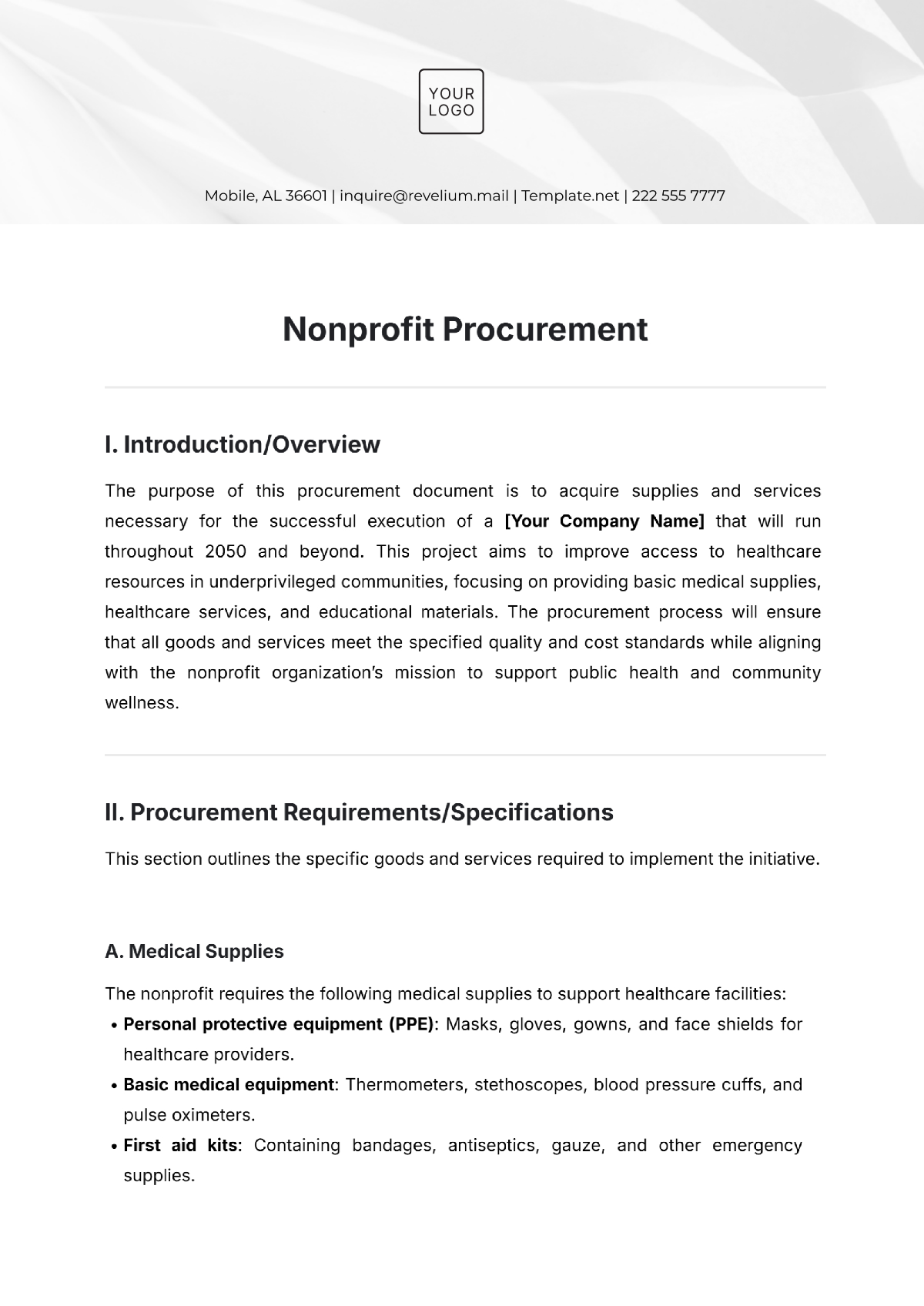 Non-Profit Procurement Template