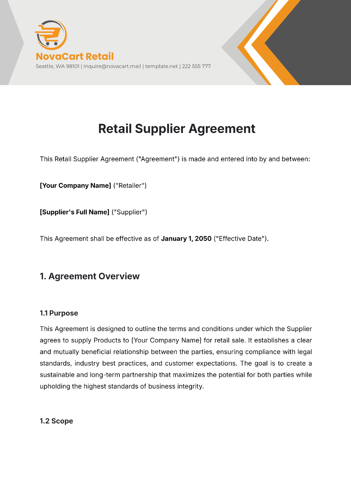 Retail Supplier Agreement Template - Edit Online & Download