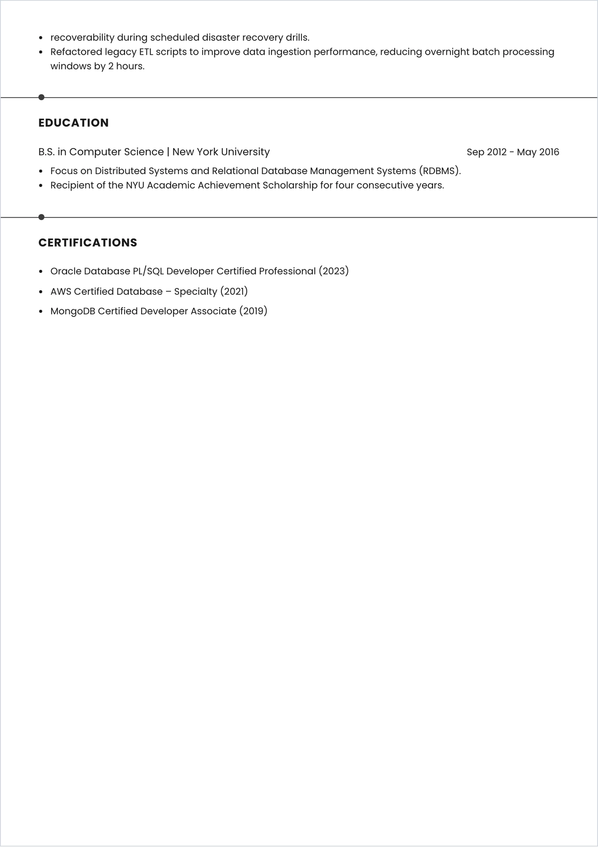 Free Database Developer ATS Resume Template, AI Resume Builder