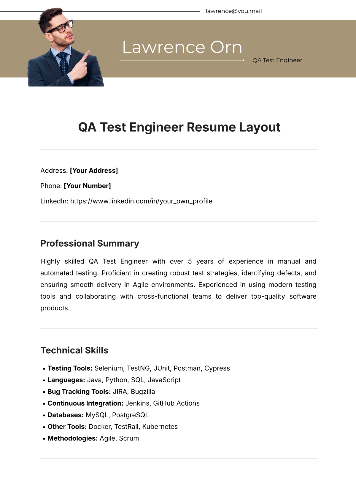 QA Test Engineer Resume Layout Template - Edit Online & Download