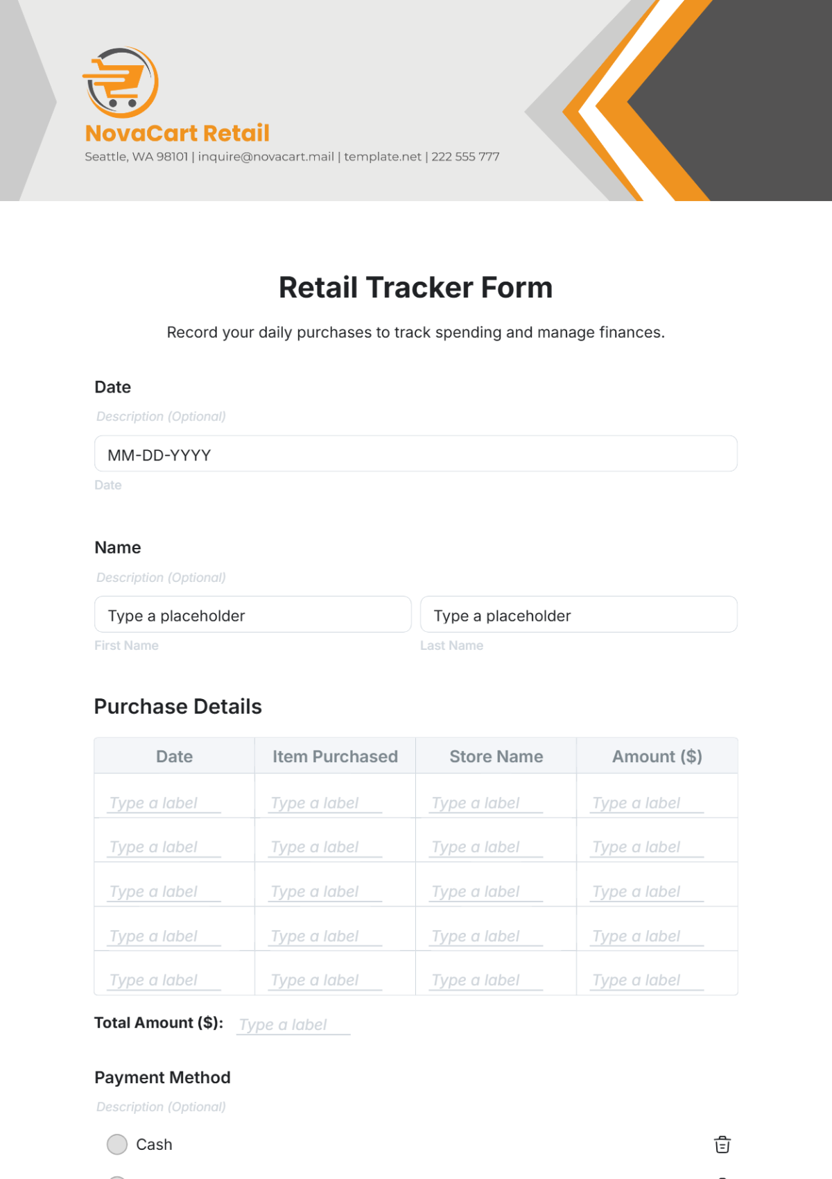 Retail Tracker Form Template