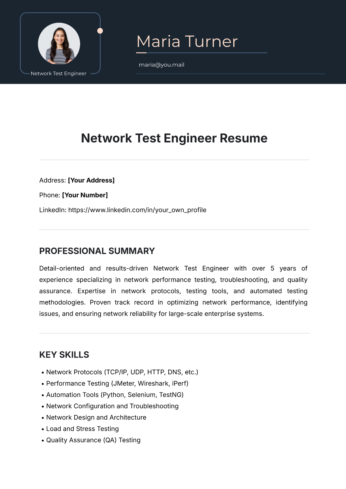 Network Test Engineer Resume Template - Edit Online & Download