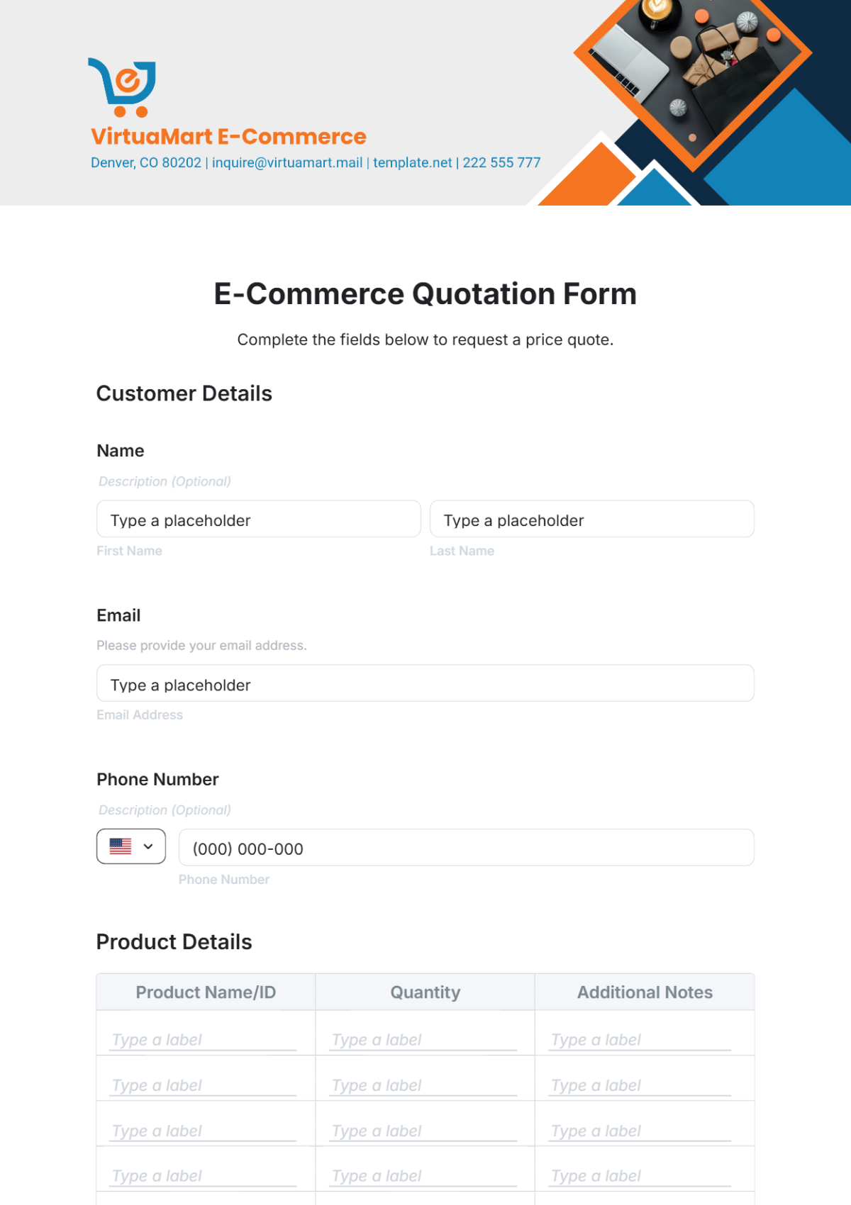 E-Commerce Quotation Form Template