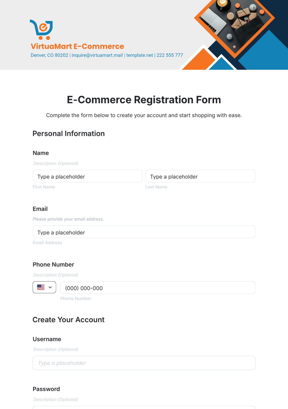 E-Commerce Registration Form Template