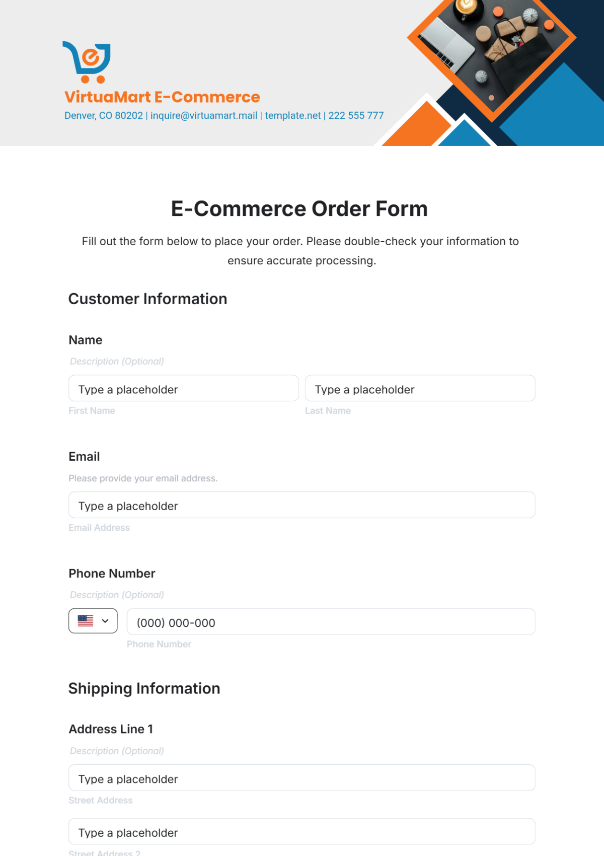 E-Commerce Order Form Template