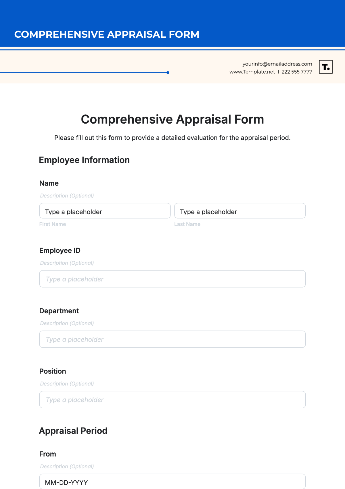 Free Comprehensive Appraisal Form Template