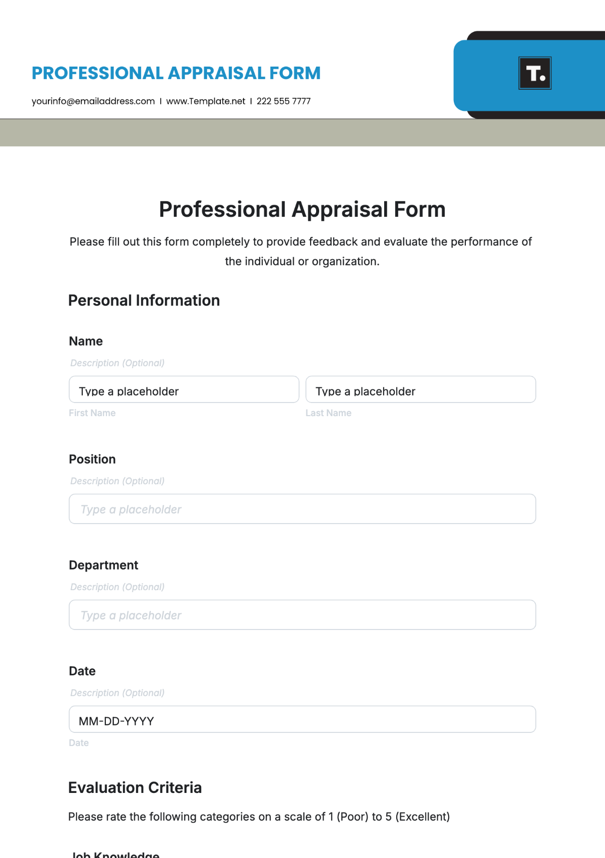 Professional Appraisal Form Template - Edit Online & Download