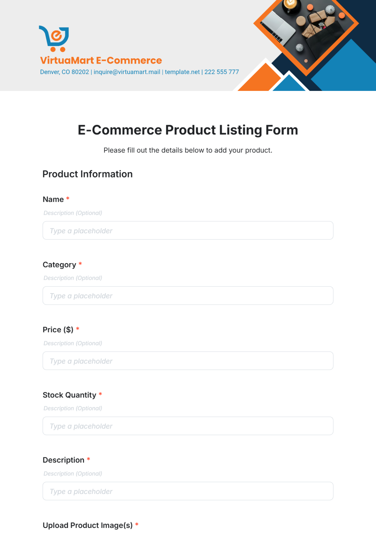 E-Commerce Product Listing Form Template | Template.net