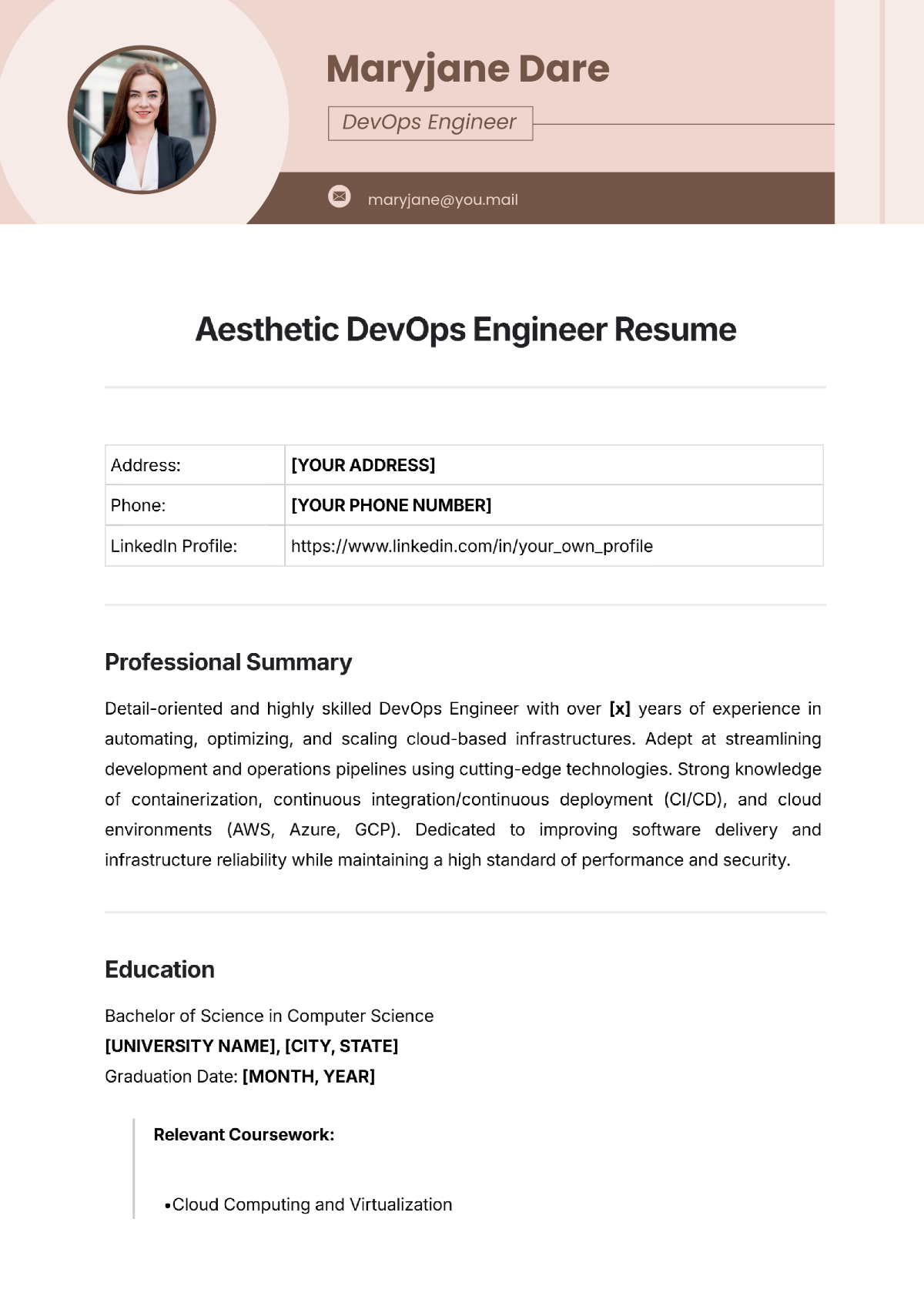 Aesthetic DevOps Engineer Resume Template - Edit Online & Download