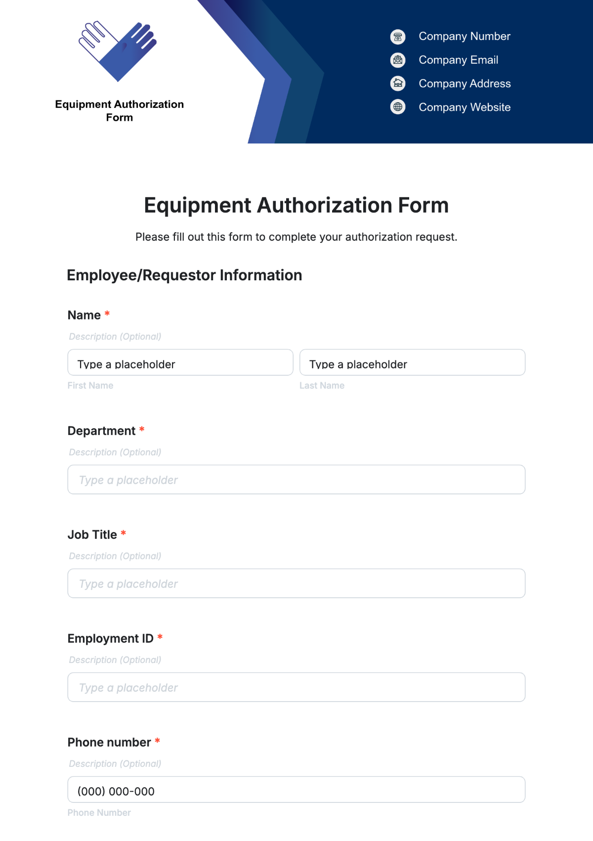 Equipment Authorization Form Template