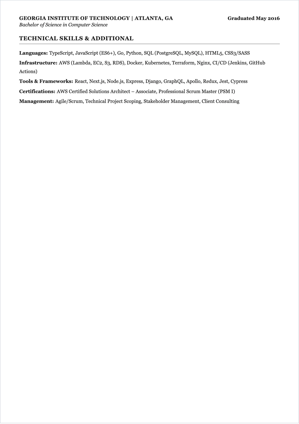 Free Freelance Developer ATS Resume Template, AI Resume Builder