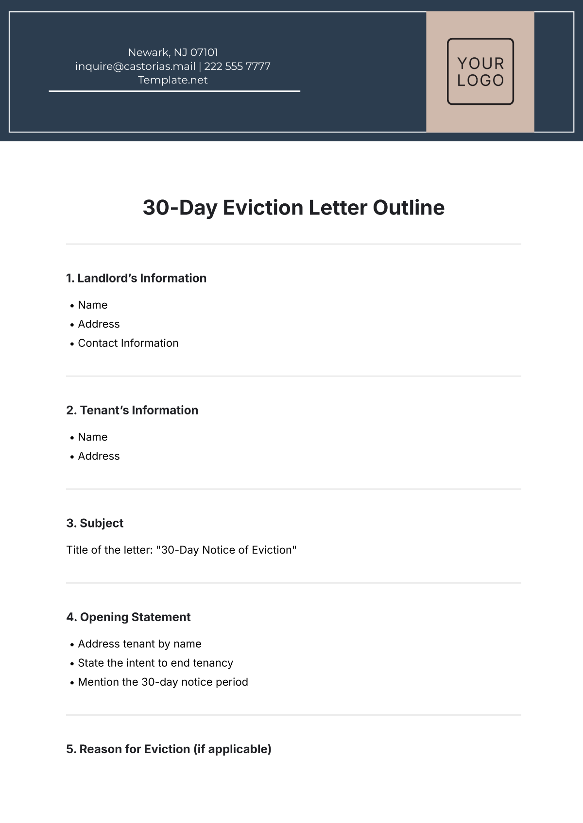 30 Days Eviction Letter Outline Template - Edit Online & Download