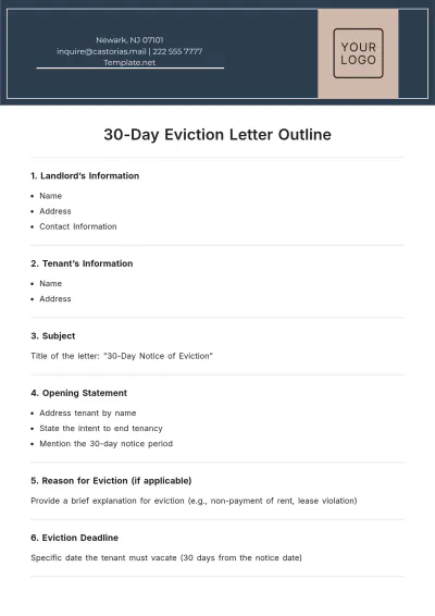 Free 30 Days Eviction Letter Outline Template to Edit Online