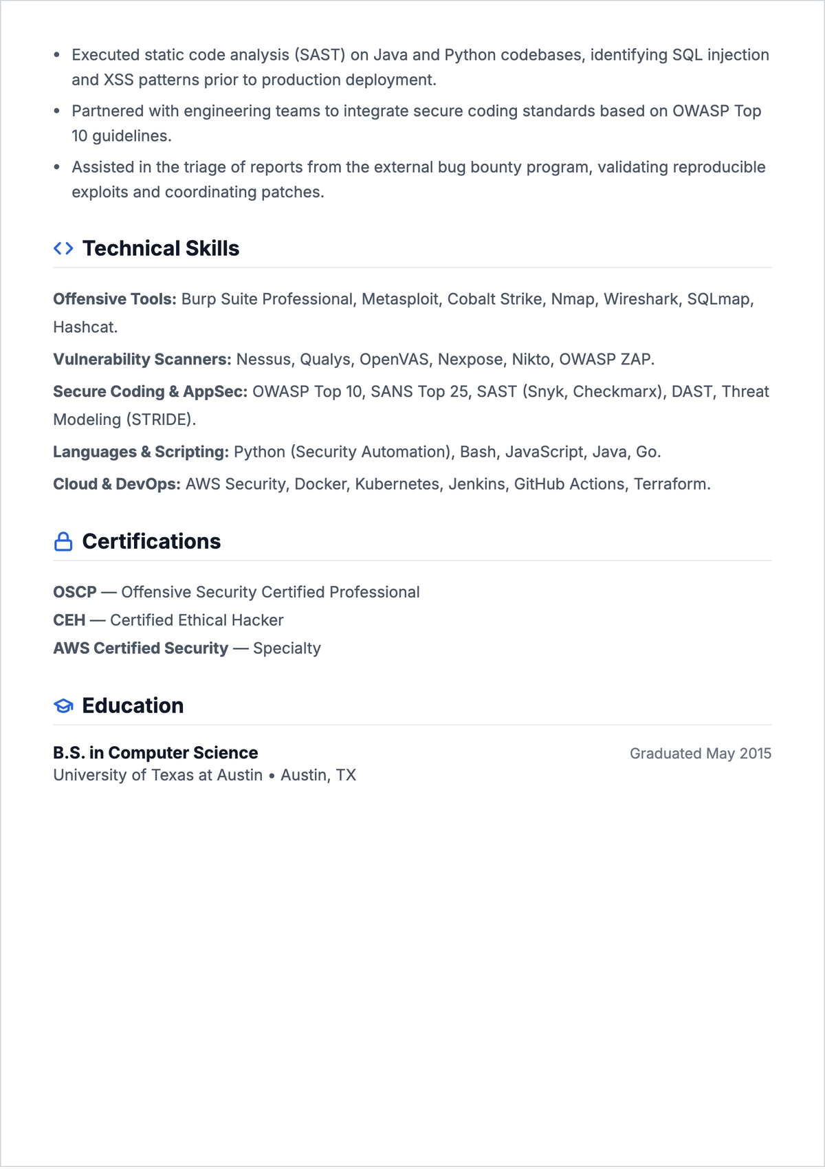 Free Security Test Engineer ATS Resume Template, AI Resume Builder