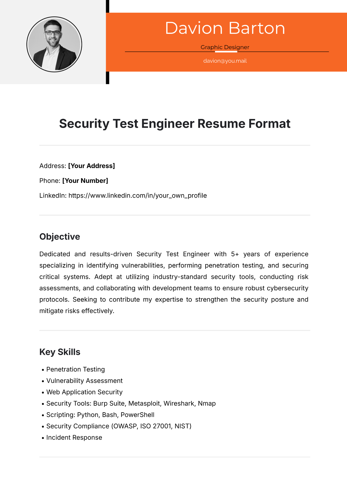 Security Test Engineer Resume Format Template - Edit Online & Download