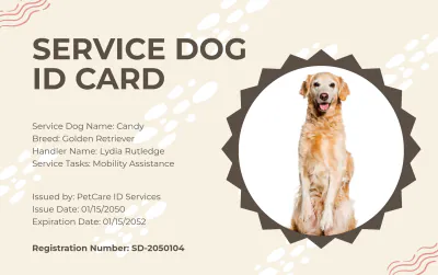 Free Service Dog ID Card for Housing Template to Edit Online