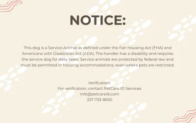 Free Service Dog ID Card for Housing Template to Edit Online