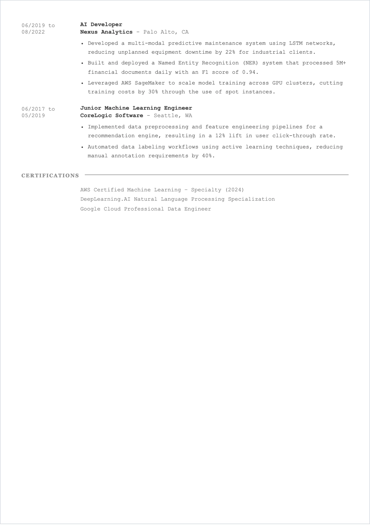 Free Aesthetic AI Developer ATS Resume Template, AI Resume Builder