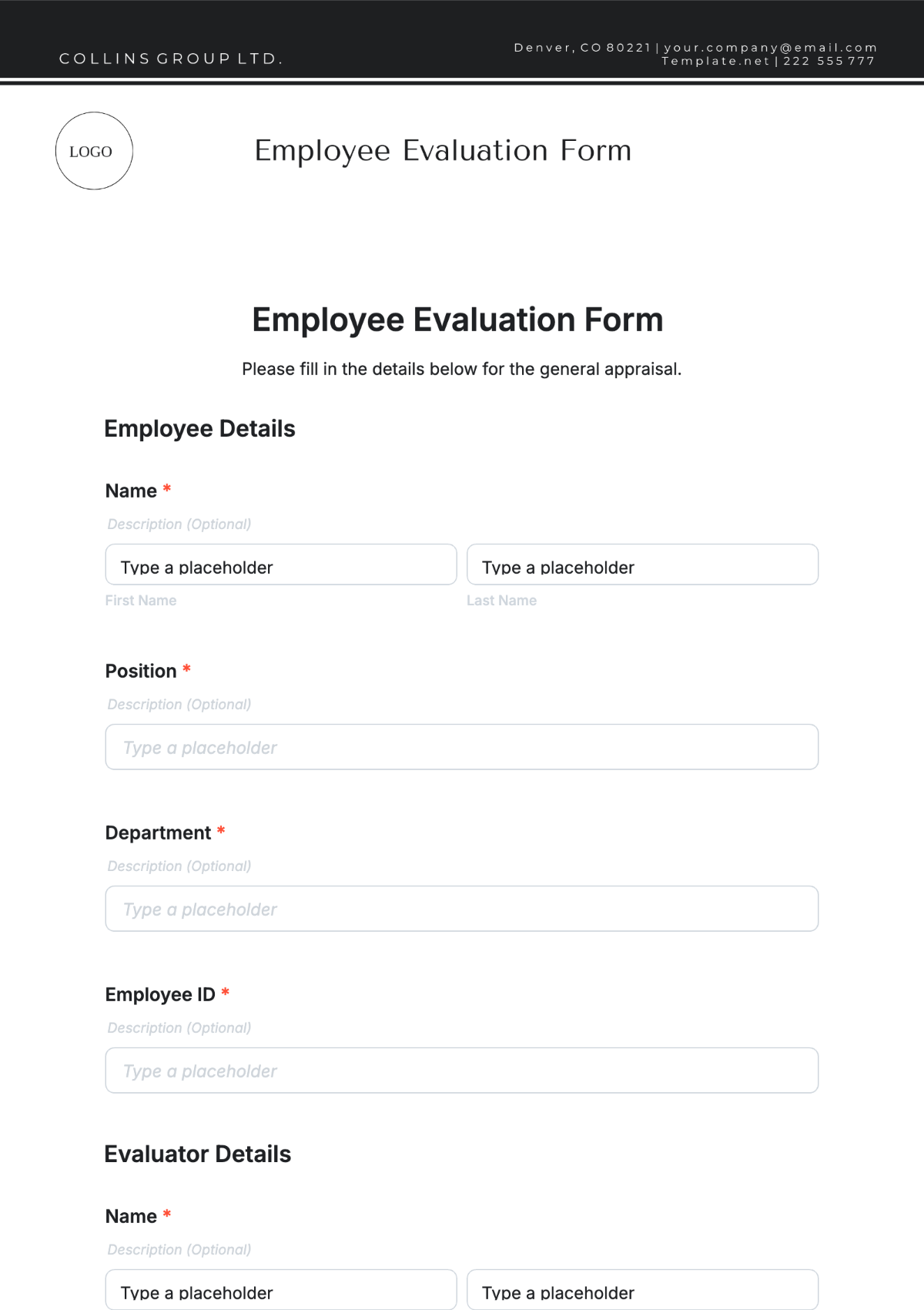 Employee Evaluation Form Template