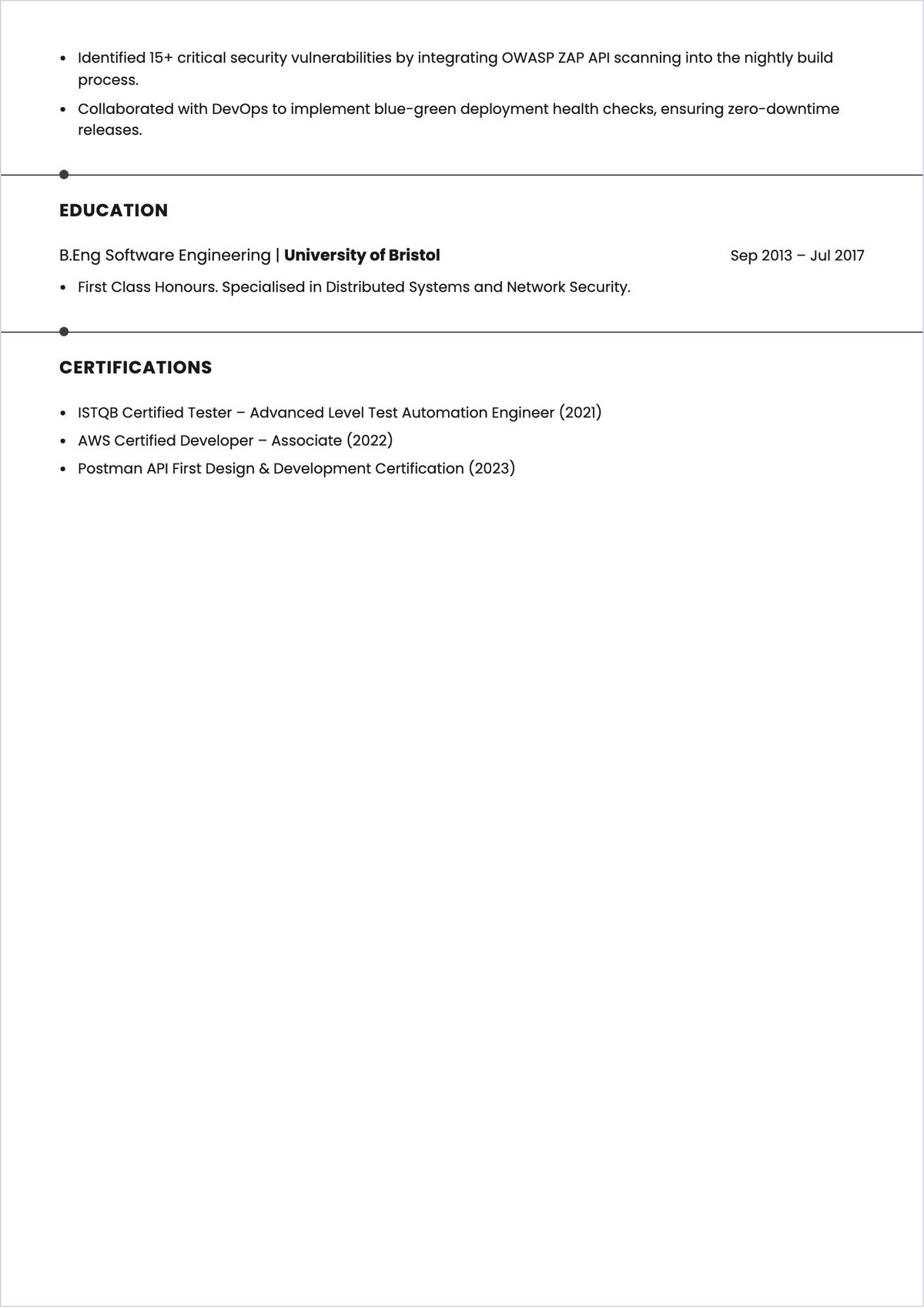 Free API Testing Engineer ATS Resume Template, AI Resume Builder