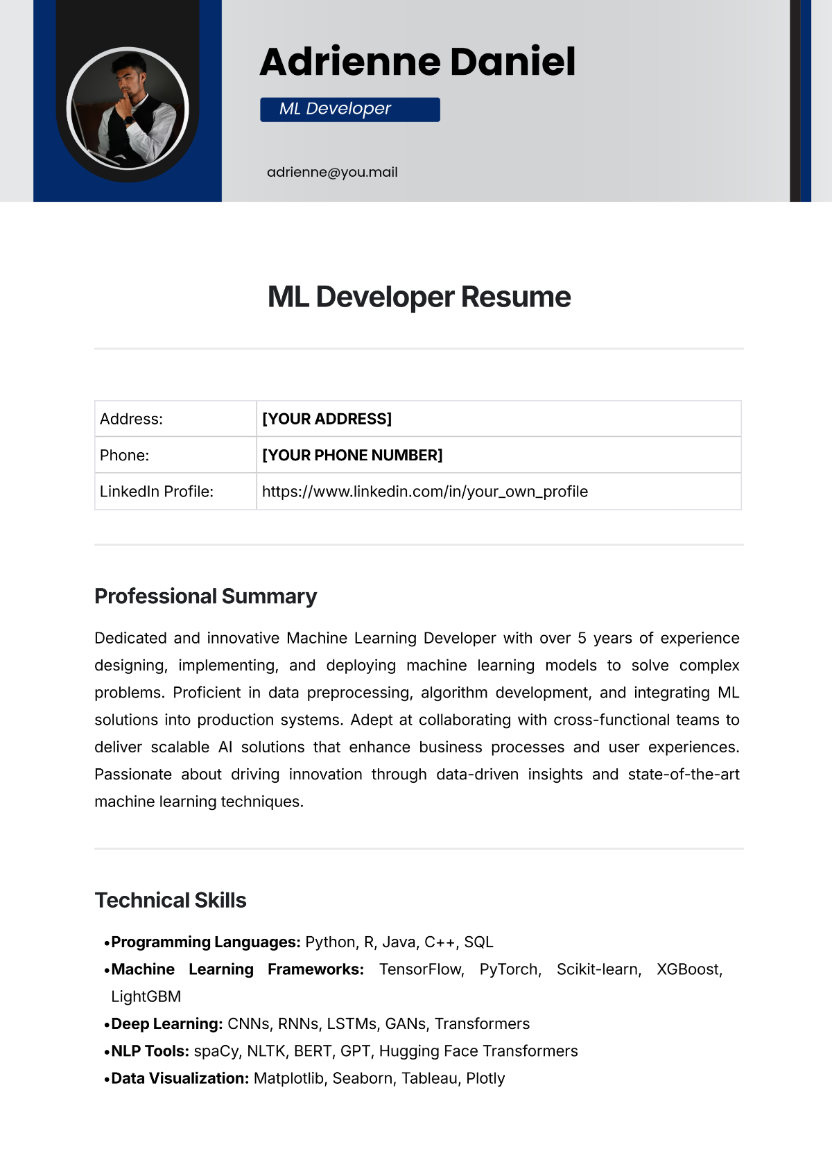 ML Developer Resume Template - Edit Online & Download