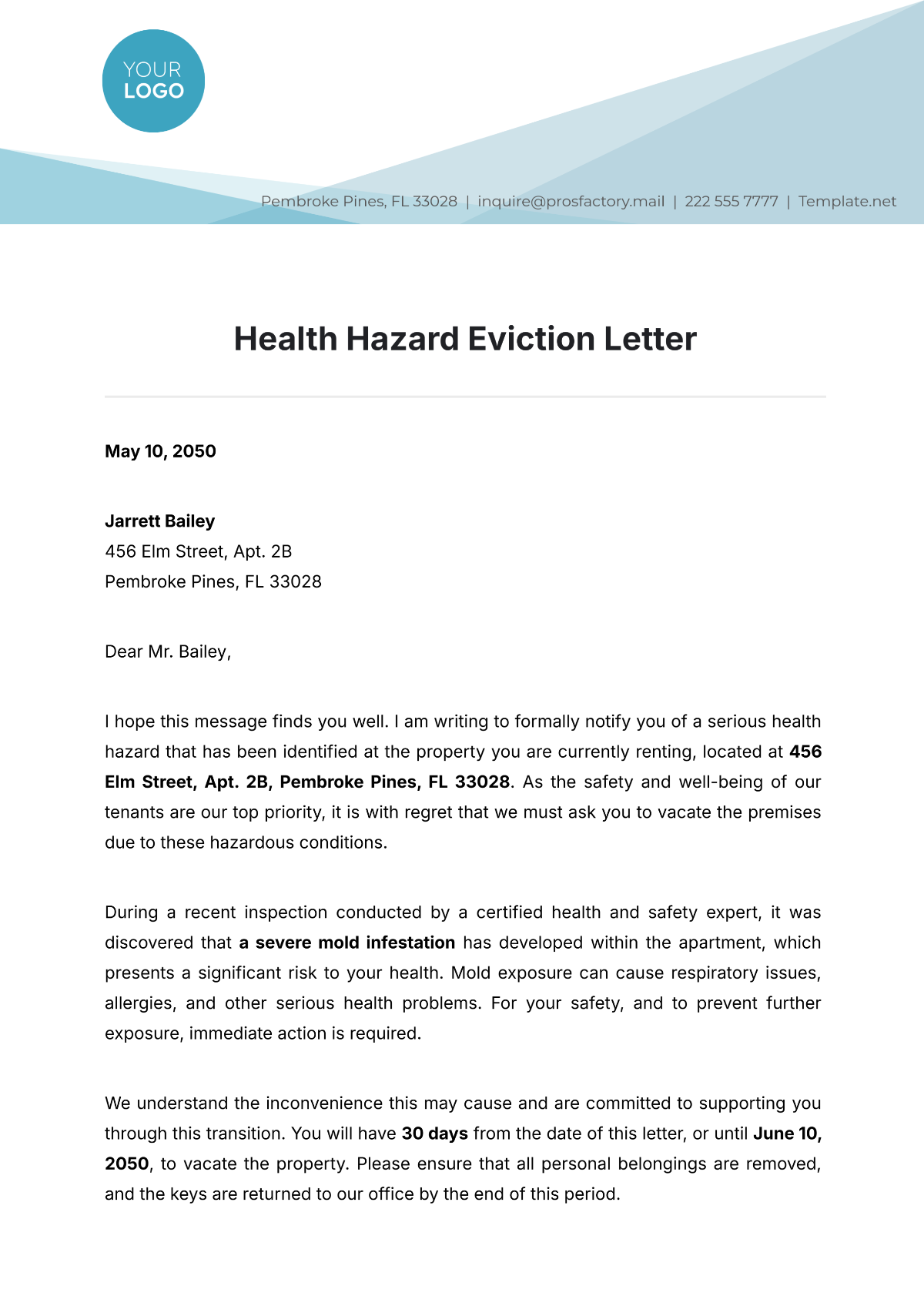 Health Hazard Eviction Letter Template - Edit Online & Download