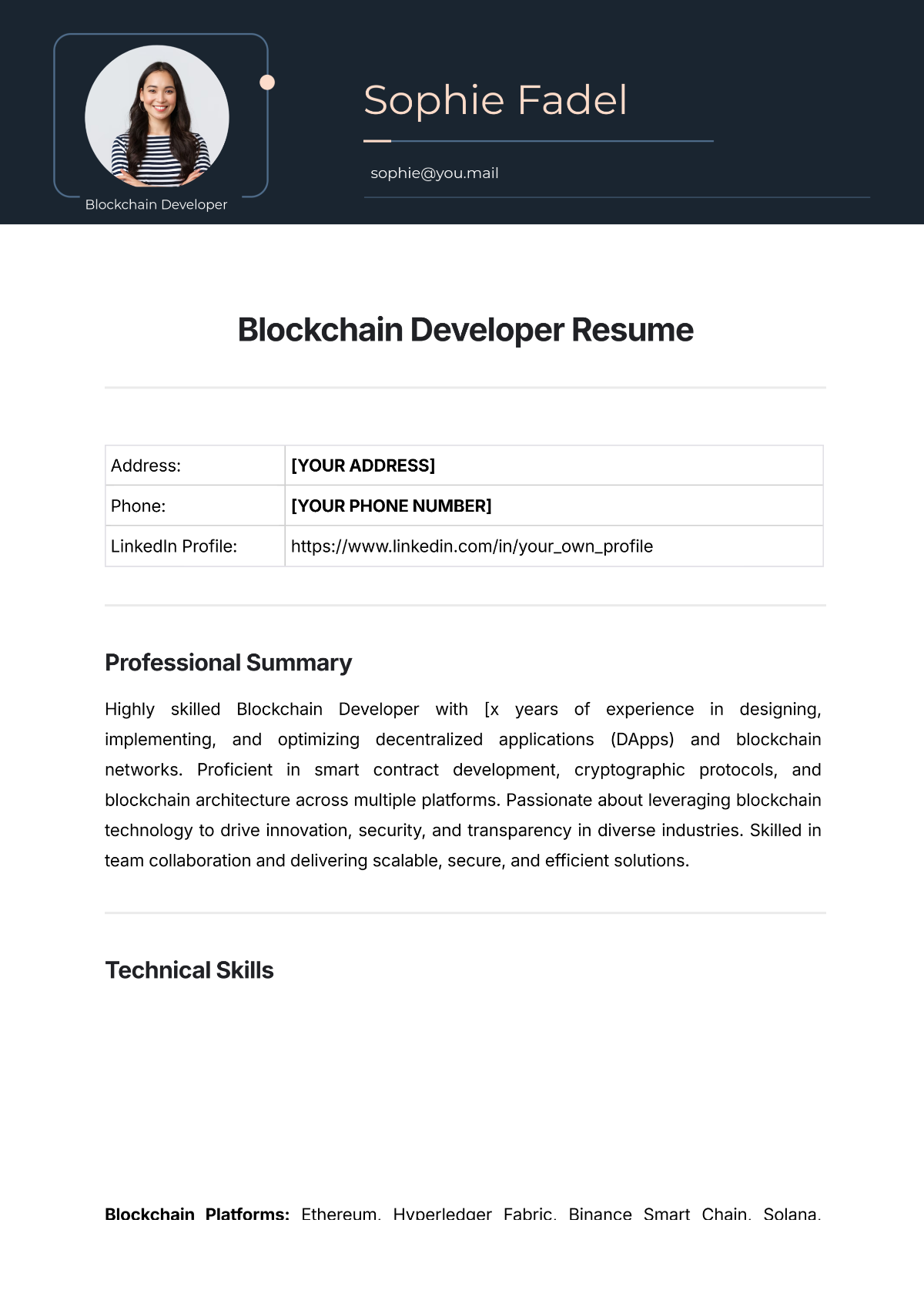 Blockchain Developer Resume Template - Edit Online & Download