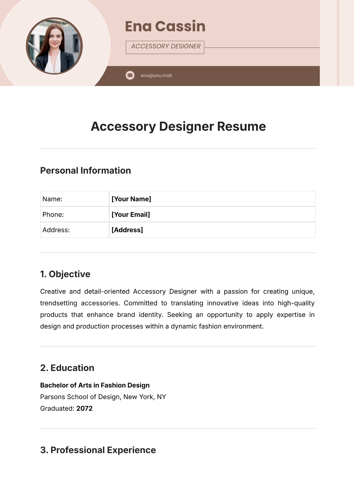 Accessory Designer Resume Template - Edit Online & Download