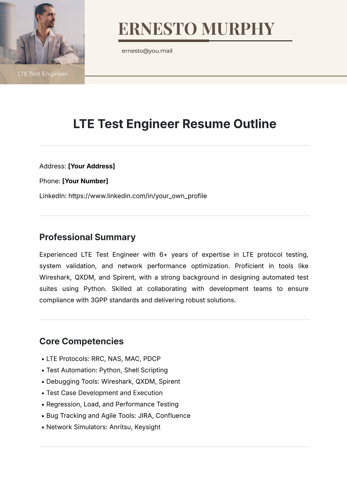 LTE Test Engineer Resume Outline Template - Edit Online & Download