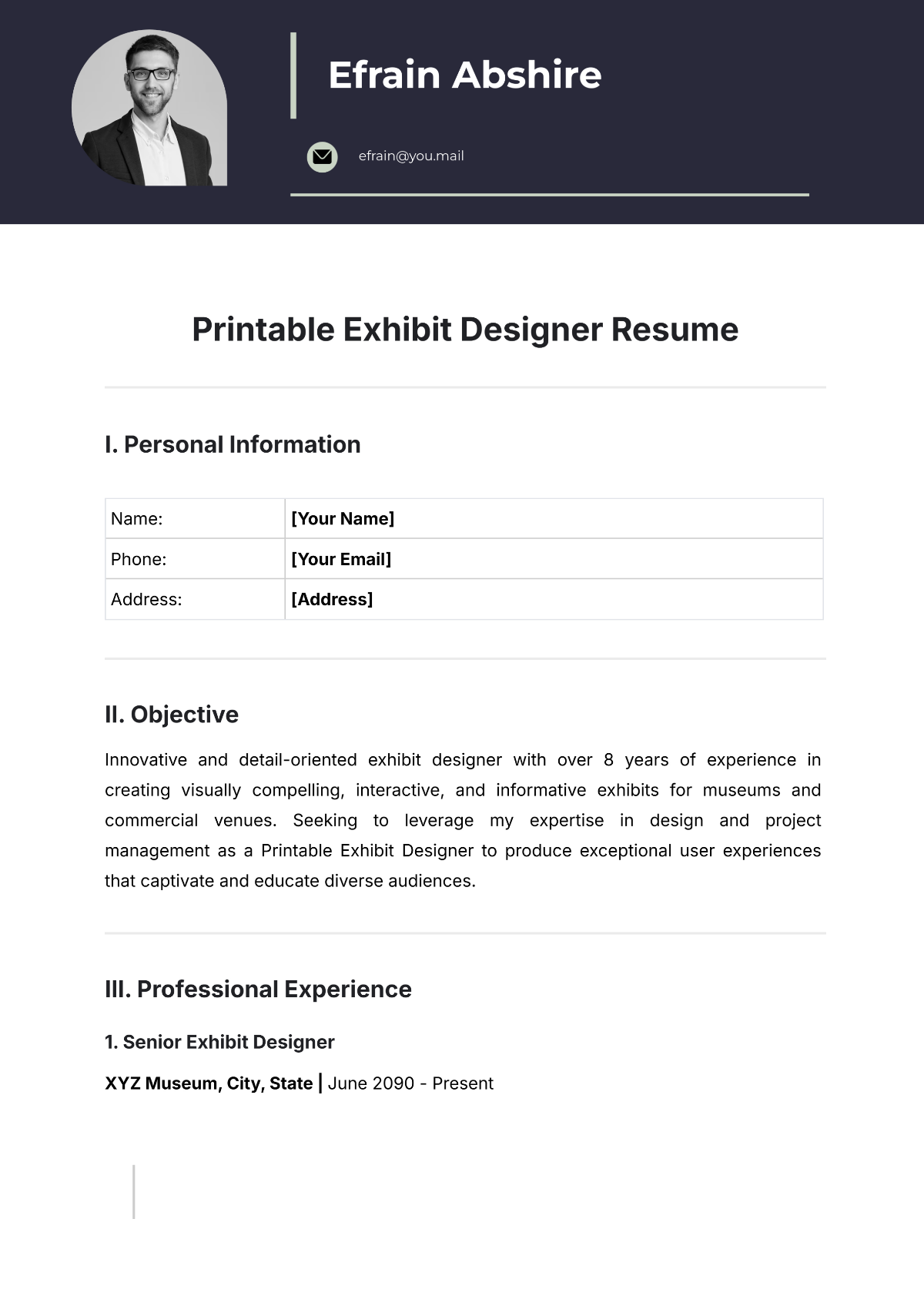 Printable Exhibit Designer Resume Template - Edit Online & Download