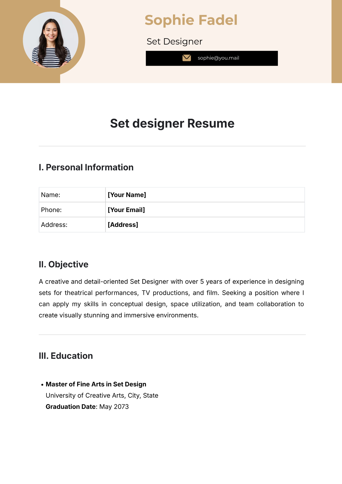 Set designer Resume Template - Edit Online & Download