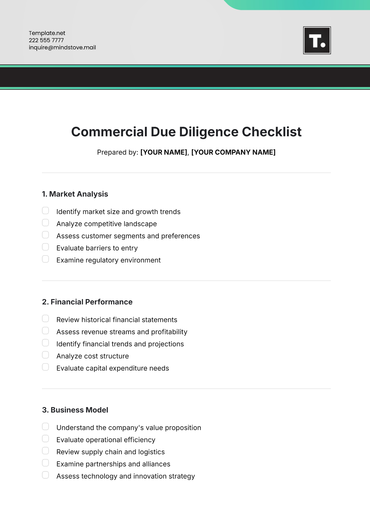 Commercial Due Diligence Checklist Template - Edit Online & Download