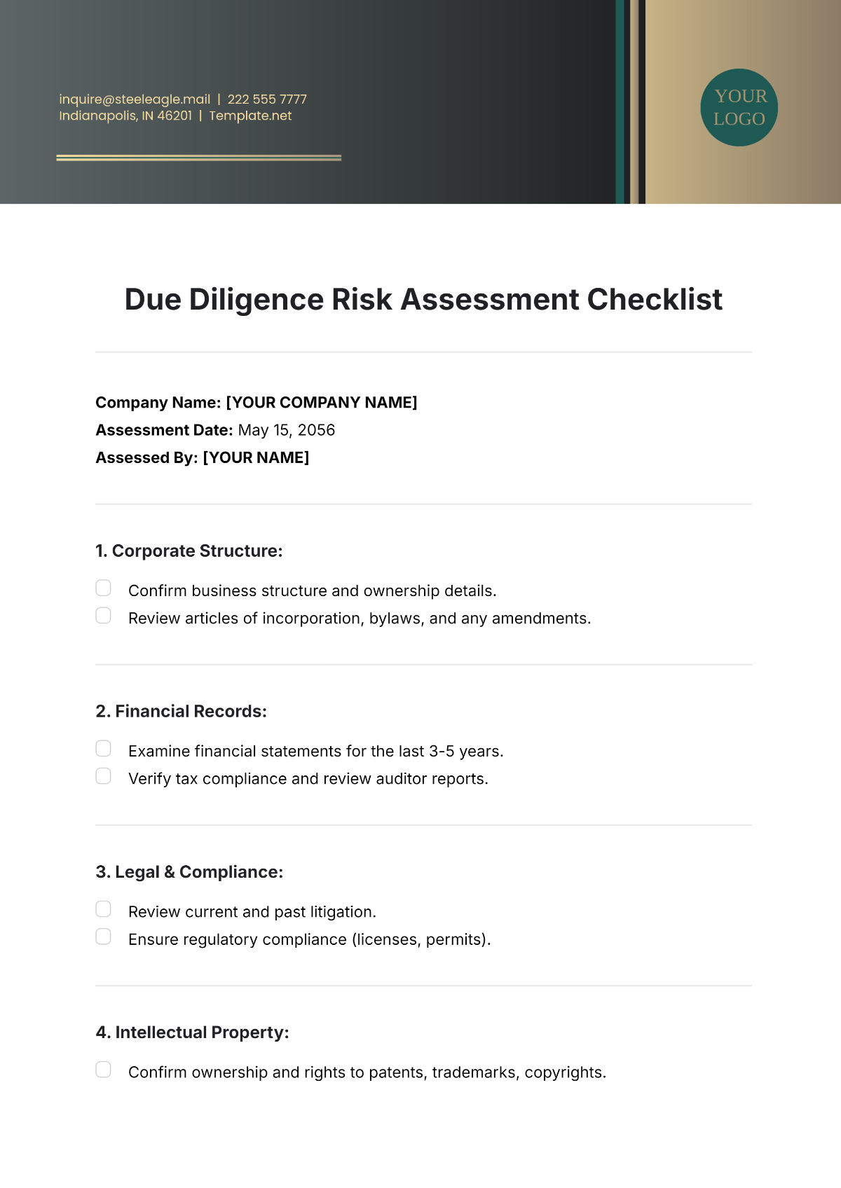 Due Diligence Risk Assessment Checklist Template - Edit Online & Download